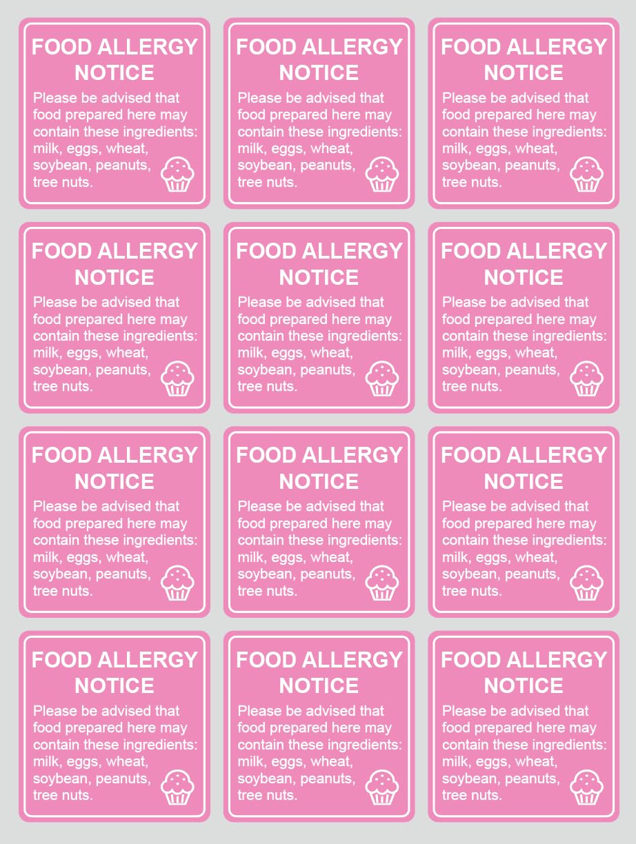 1.5x1.5'' 300PCS Pink Food Allergy Warning Labels Allergies Restaurant Food Safety Labels Self Adhesive Stickers