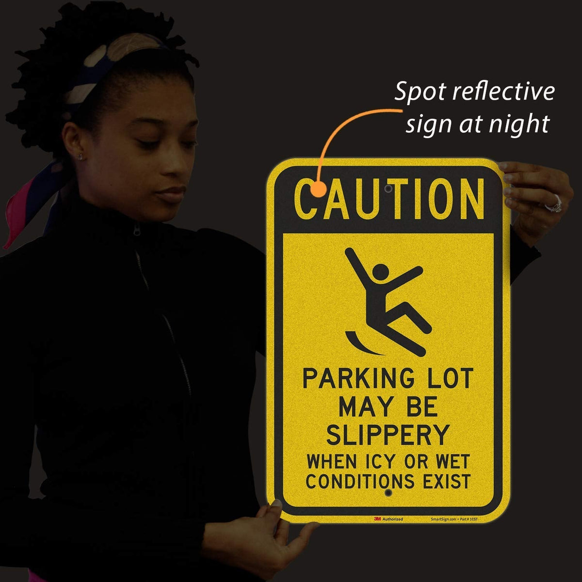SmartSign-K-2855-EG "Caution - Parking Lot Slippery When Icy Or Wet" Sign | 12" x 18" 3M Engineer Grade Reflective Aluminum 12" x 18" 3M EG Reflective Aluminum