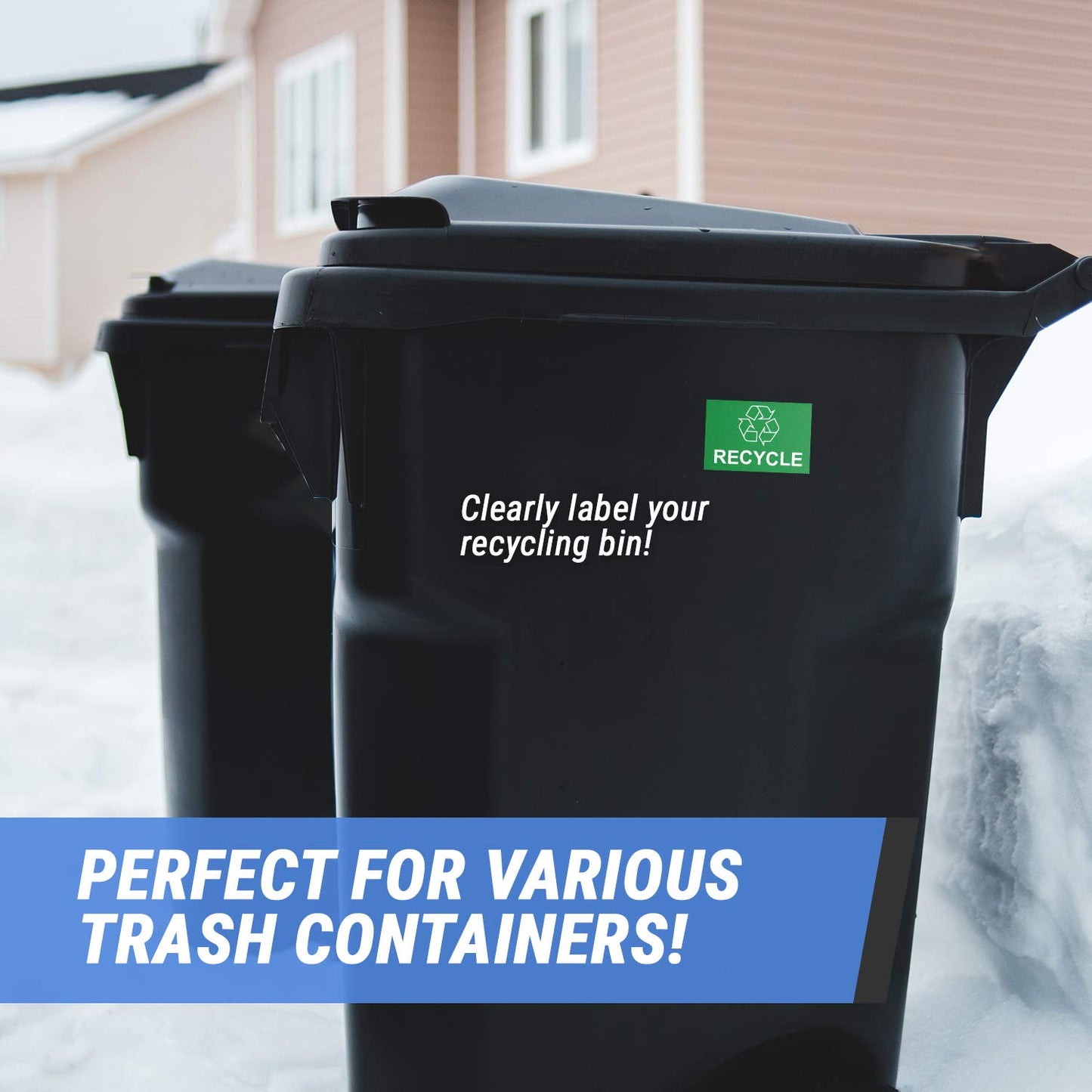 Recycling Labels with Recycle Symbol (3 x 2 inch, Green - 300 Labels) Recycle Stickers for Trash Cans, Containers or Walls Shape : Rectangle 3" x 2"