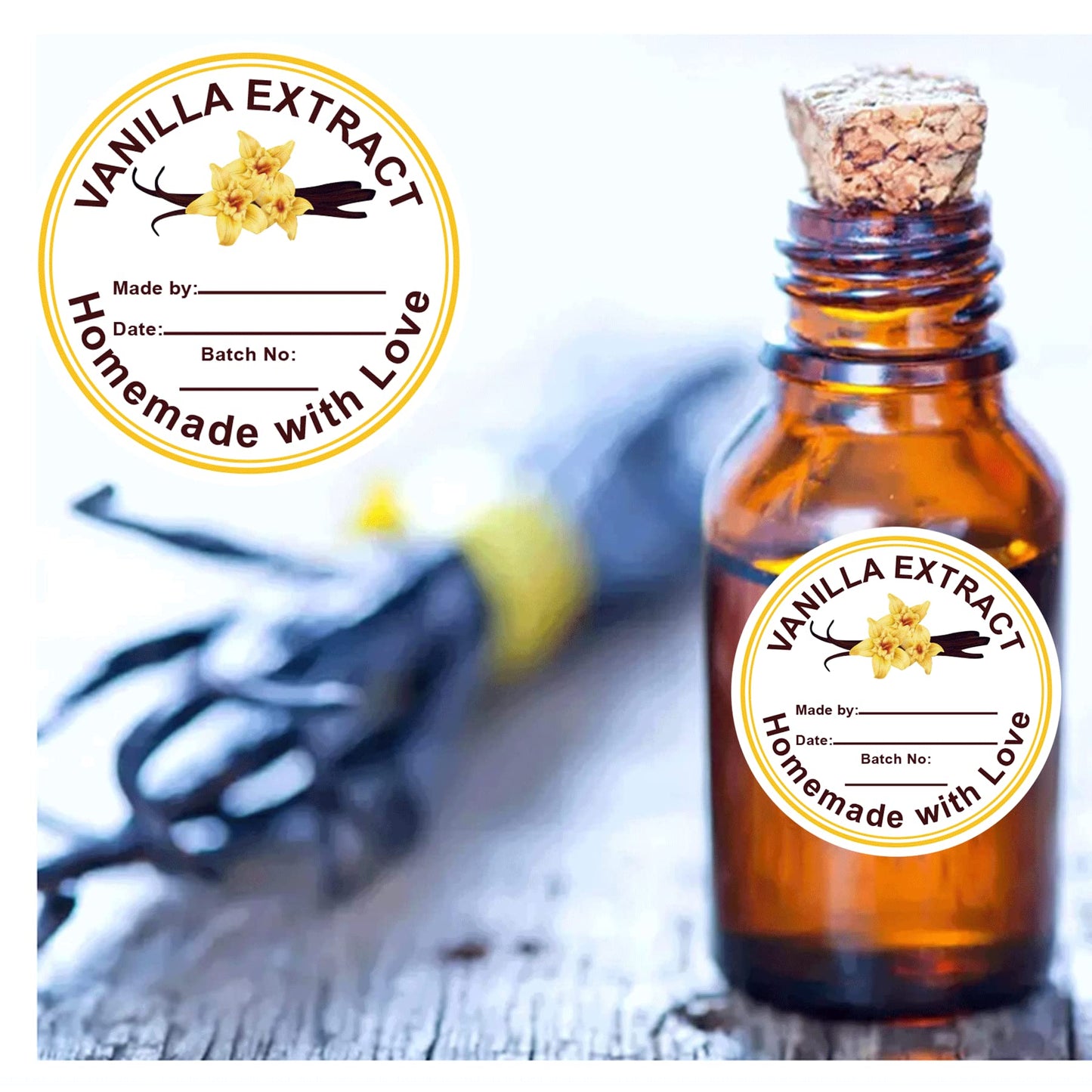 500 Pcs Vanilla Extract Stickers Labels Christmas Gift Stickers for Bottle Vanilla 2 in Homemade with Love Vanilla Extract Sticker for Handcrafted Vanillas Bottles,Kitchen Pantry,Jar,Organization 2 Inch White
