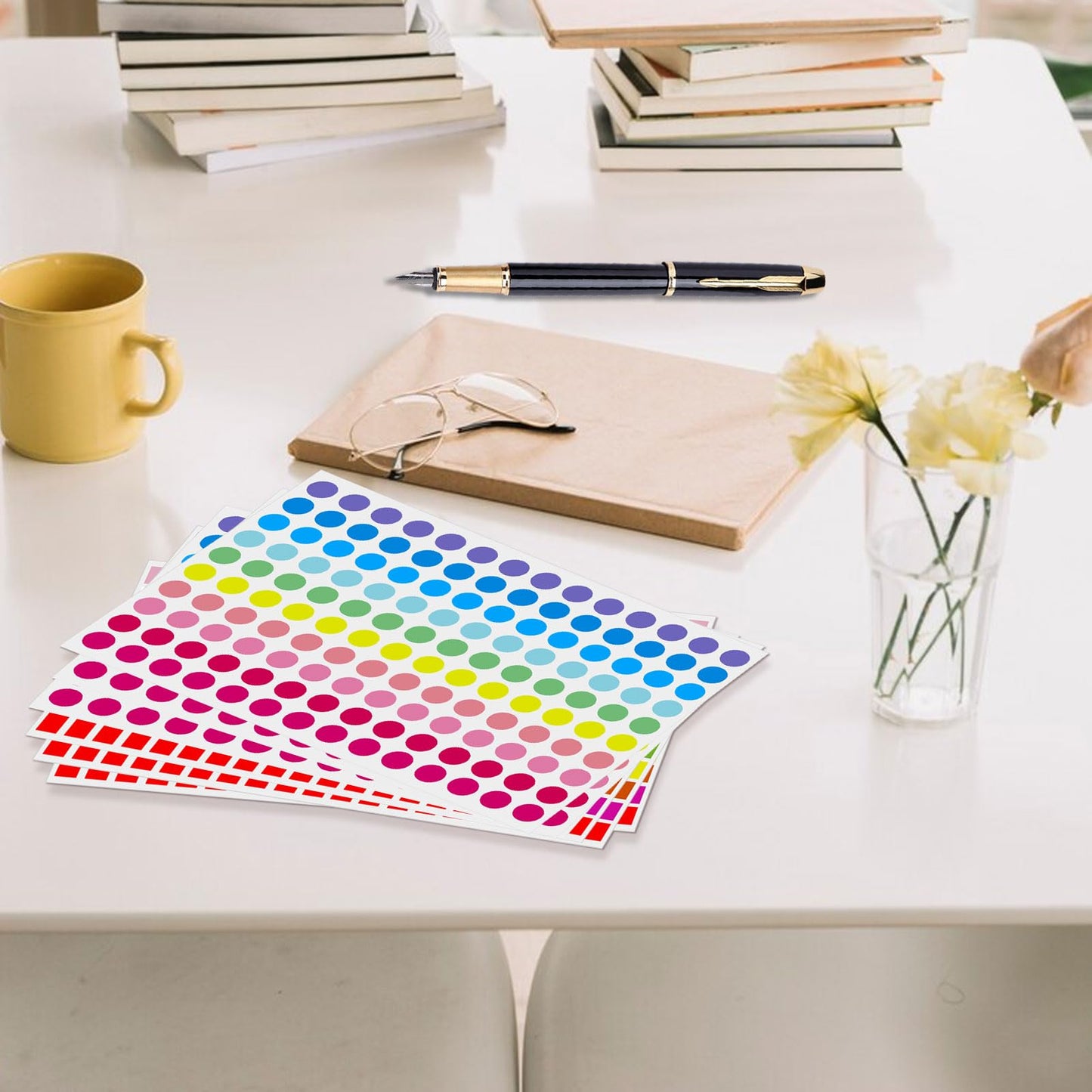 2040pcs Square Round Colored Dot Stickers Colorful Coding Label Sticker Removable Sticky Labels Stickers Dots for Toddlers Students Office Classroom (12 Sheets)