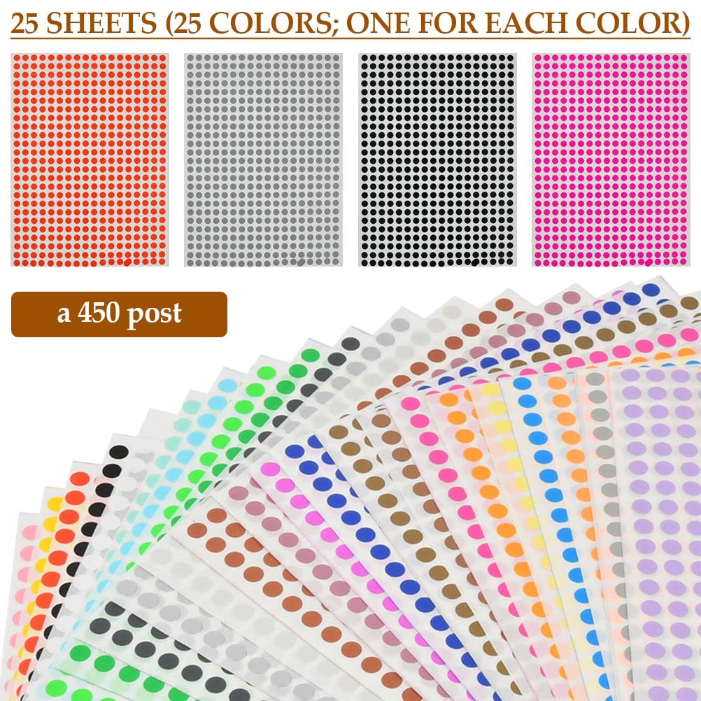 25 Colors 6mm Round Dot Stickers, Small Color Coding Circle Dot Stickers, Color-Coding Labels for Classroom, Office