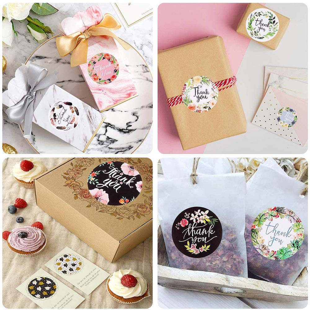 2" Thank You Stickers Roll, 8 Designs 50 mm Round Big Packaging Stickers, 500 Pcs Thank You Labels for Business Merchandise Bags, Packaging Boxes, Gifts, Envelopes and Receipts
