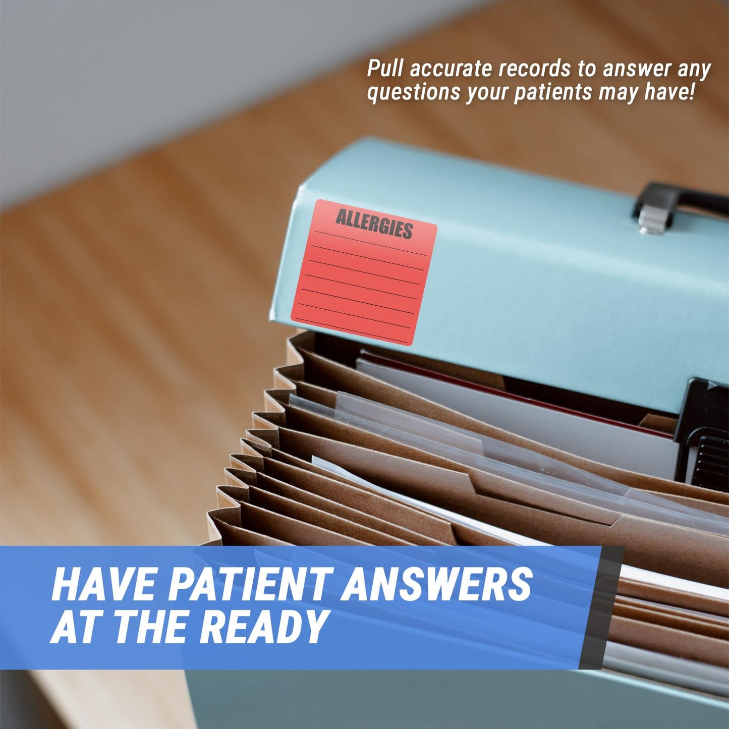 300 Allergies Stickers, 2 x 2 Inch Writable Allergy Alert Warning Labels - Pharmacy Medical Sticker Doctor Label, Adhesive - 1 Roll of 300 Large Red