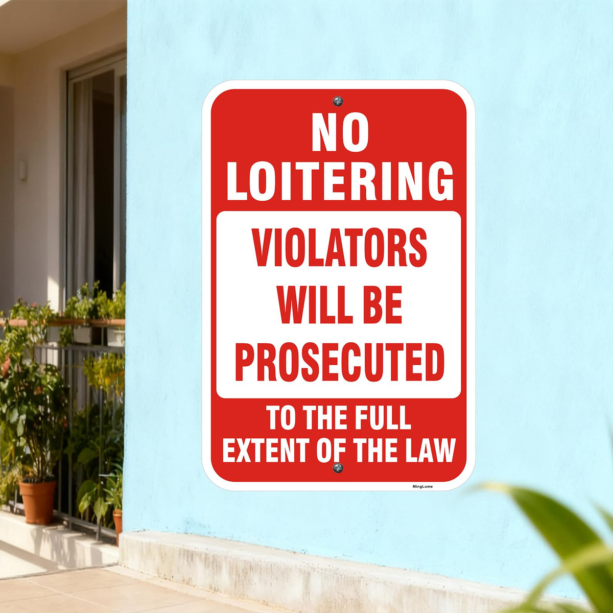 2 Pack No Loitering Signs, 18 x 12 Inch Violators Will Be Prosecuted Sign, No Loitering To The Full Extent Of The Law, Reflective Rust-Free Aluminum, UV Protected Weatherproof for Home & Business.