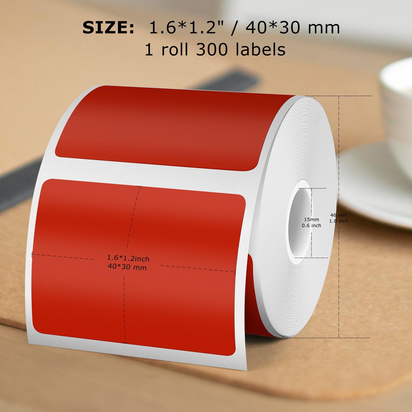 Red Thermal Labels 1.57 × 1.18 Inch Vinyl Waterproof Stickers Self-Adhesive Address Decals Compatible with M110/M220 300 PCS Red