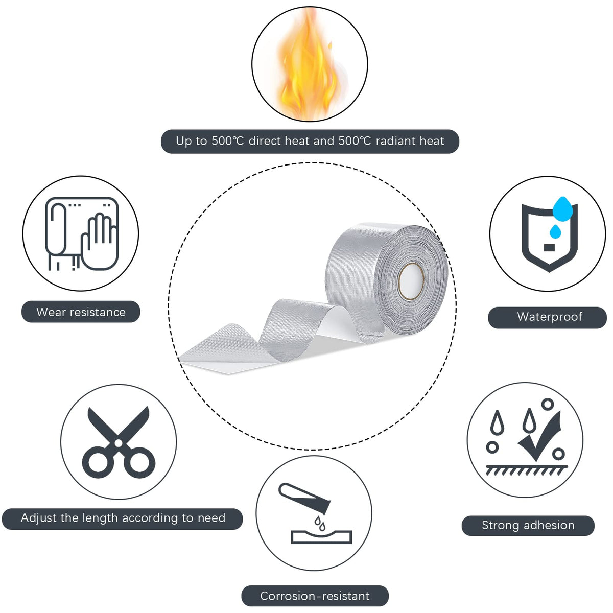 Zonon 2 Rolls Aluminum Foil Tape Heat Shield Tape Barrier Adhesive Reflective Fiberglass Thermal Insulation Reflective Material High Temp Protection(Silver,2 Inch X 65.6 ft) 2 Inch X 65.6 ft Silver