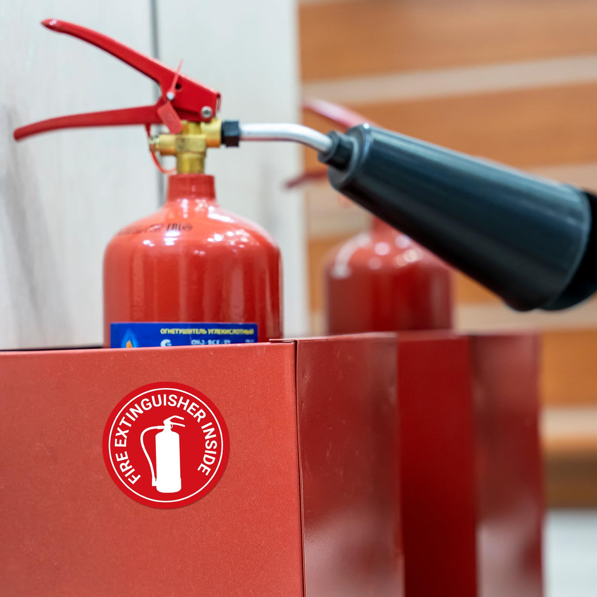 Fire Extinguisher Inside Stickers | 2.75" x 2.75" Engineer Grade Reflective Labels, Pack of 8 White, Black, Red 2