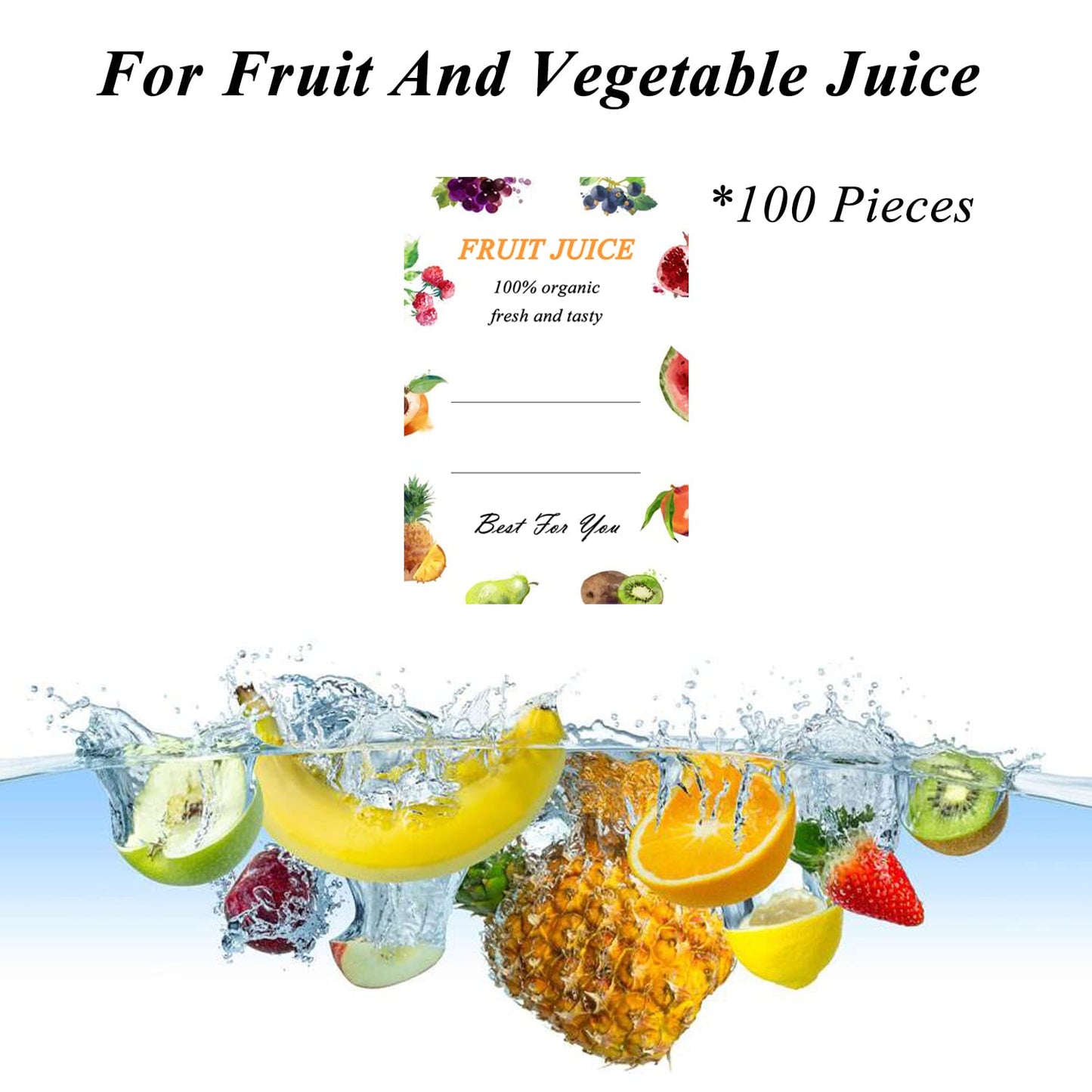 SnowTing 100pcs Plastic Juice Bottle Labels Stickers, Self-Adhesive Labels for 12oz 8oz 4oz Reusable Disposable Juice Bulk Containers Smoothie Bottles, 1.6 x 2.4 Inch