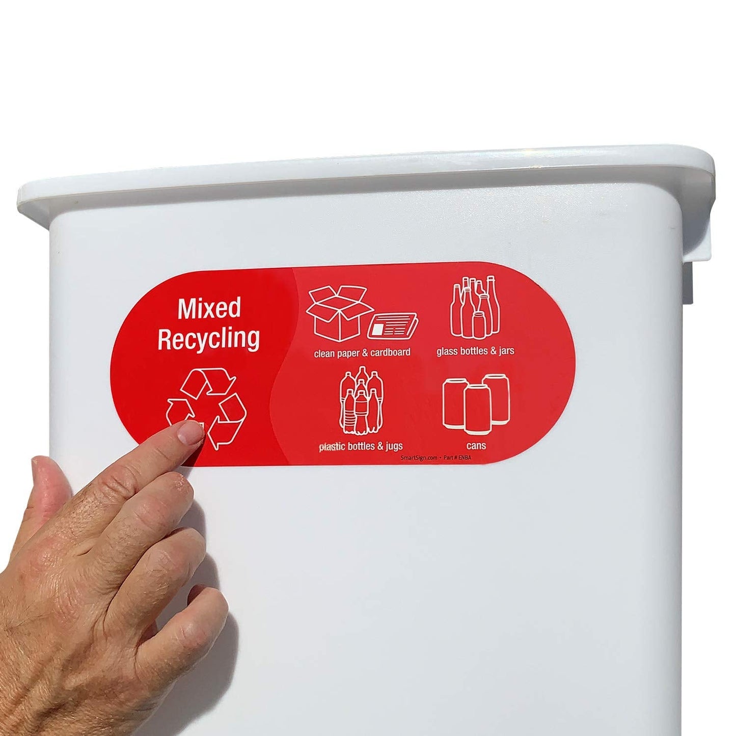 SmartSign (Pack of 4) 3.75 x 9 inch “Mixed Recycling” Sticker Labels with Symbols, 5 mil Laminated Polyester with SuperStick Adhesive, Red and White, Made in USA 3.75" X 9"_mixed Recycling