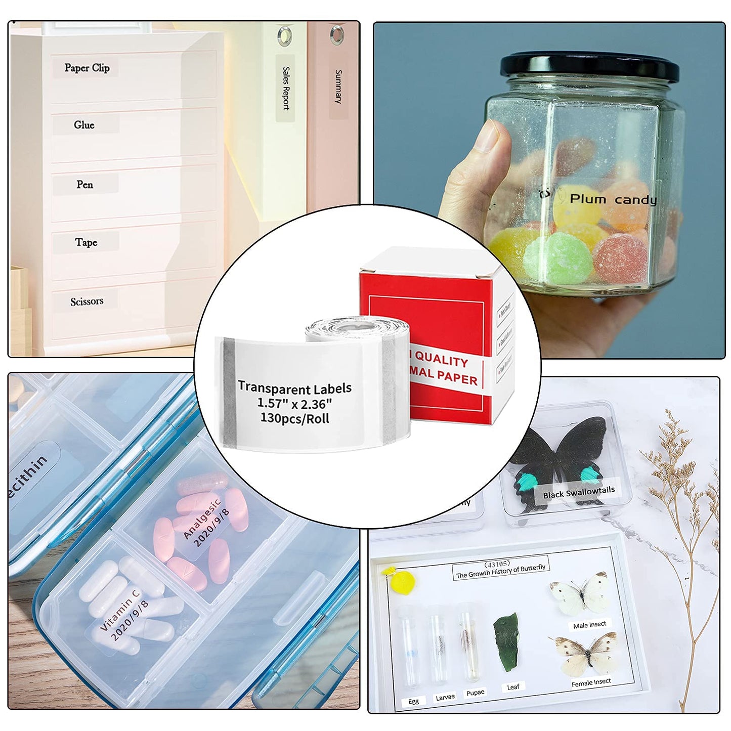 Original M110 Thermal Labels - Clear Waterproof Print Master Labels Refill 1.57"X2.36" (40x60mm), Compatible with Phomemo M110 M100 M220 M200 M260 M150 M250 Printer, Stickers for Tag, Barcode, Logo 1.57"x2.36"