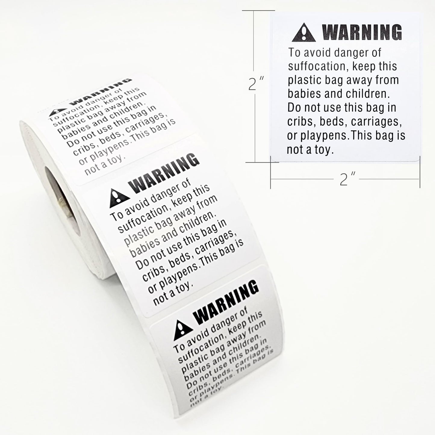1000 Labels 2 x 2 Suffocation Warning Labels Choking Hazard Self Adhesive FBA Approved Labels Stickers (2 Rolls of 500)