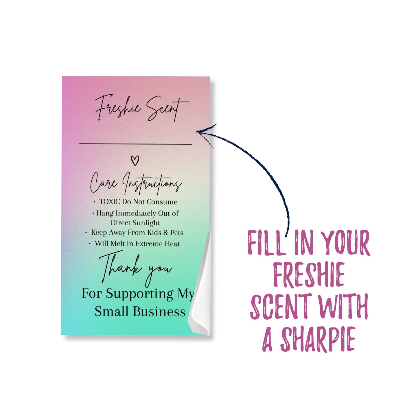 Freshie Warning Care Instruction Card Stickers | 200 Sticker Roll | 2x3.5” Write in Your Scent Line Rainbow Ombre Pink Green Scented Bead Molds Aroma Oil Freshie Silicone It’s Getting Hot Labels