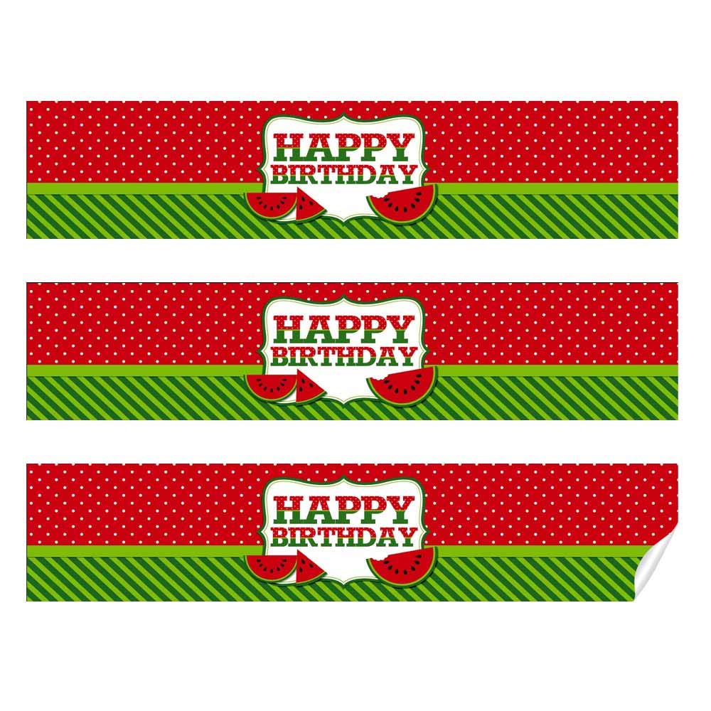 Sweet Celebration Red Watermelon Birthday Waterproof Water Bottle Sticker Wrappers, 20 1.75" x 8.5" Wrap Around Labels by AmandaCreation