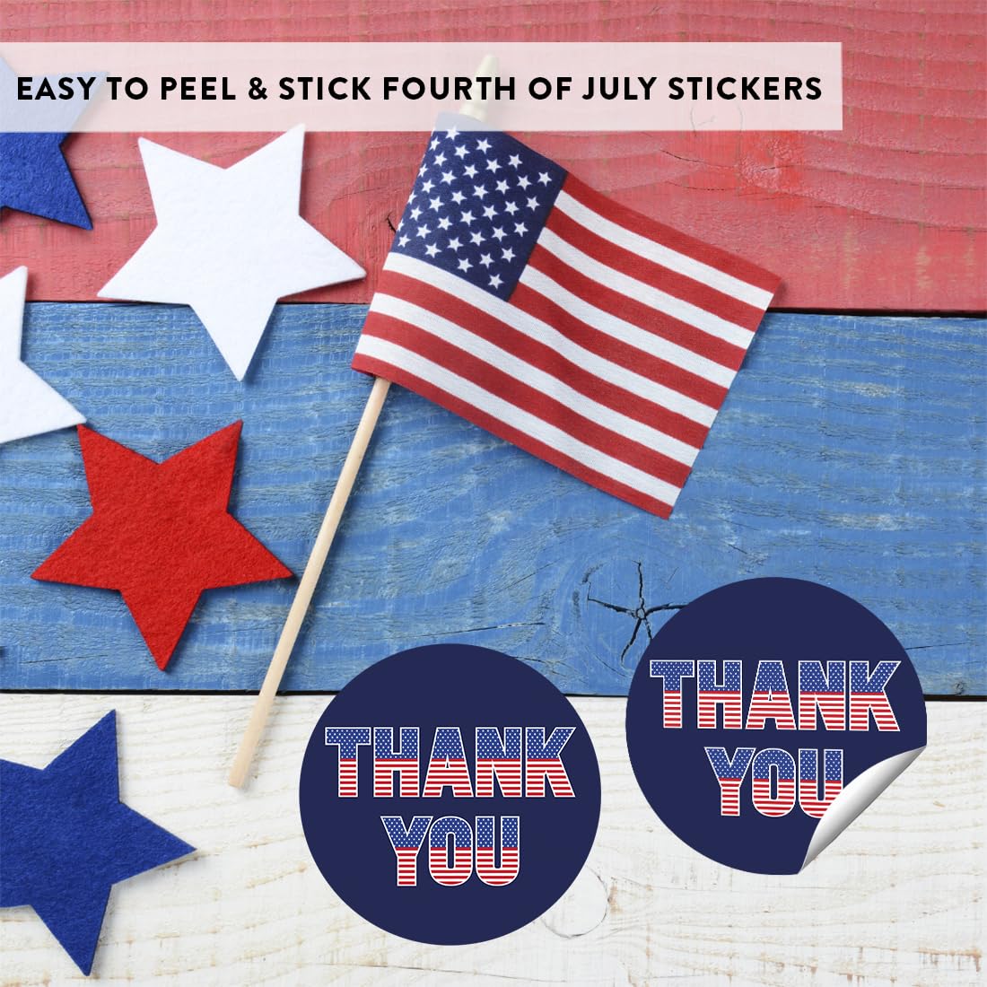 Andaz Press 40 Pack 4th of July Stickers, 2" Navy Blue Thank You American Flag Fourth of July Stickers, USA Patriotic Stickers 4th of July Party Favors Memorial Day Veterans Day Red Sticker