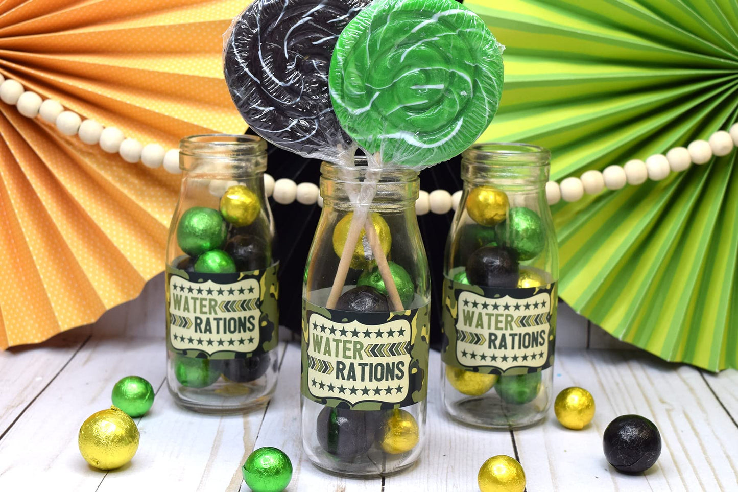 Ten Hut! Army Camouflage Birthday Themed Waterproof Water Bottle Sticker Wrappers 20 Wrap Around Labels Sized 1.75" x 8.5" by AmandaCreation