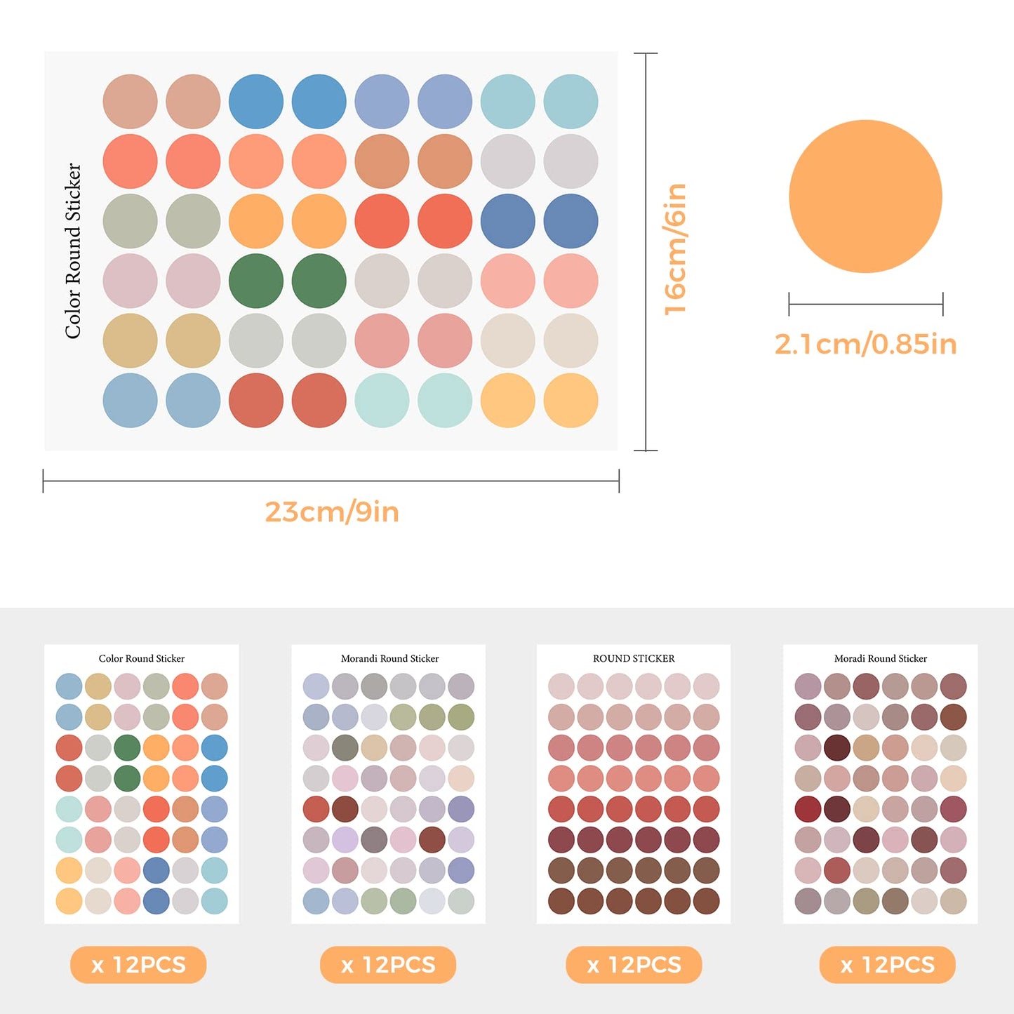 2304 PCS Round Dot Stickers,0.8 Inch Color Coding Labels,Morandi Circular Stickers for Toddlers,Aesthetic Small Sticker Office,Neon Key Identifiers Student Classroom