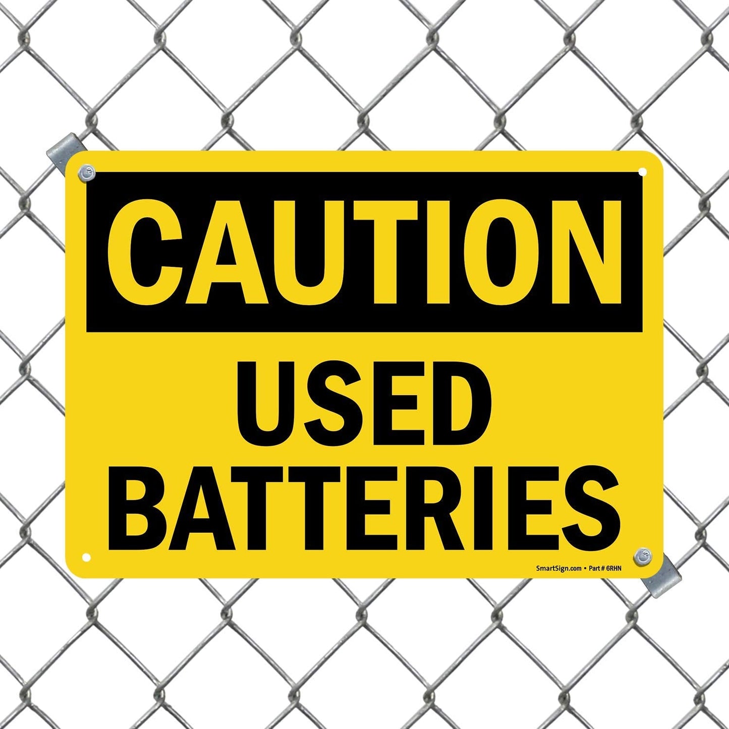 SmartSign "Caution - Used Batteries" Sign | 10" x 14" Aluminum Black on Yellow