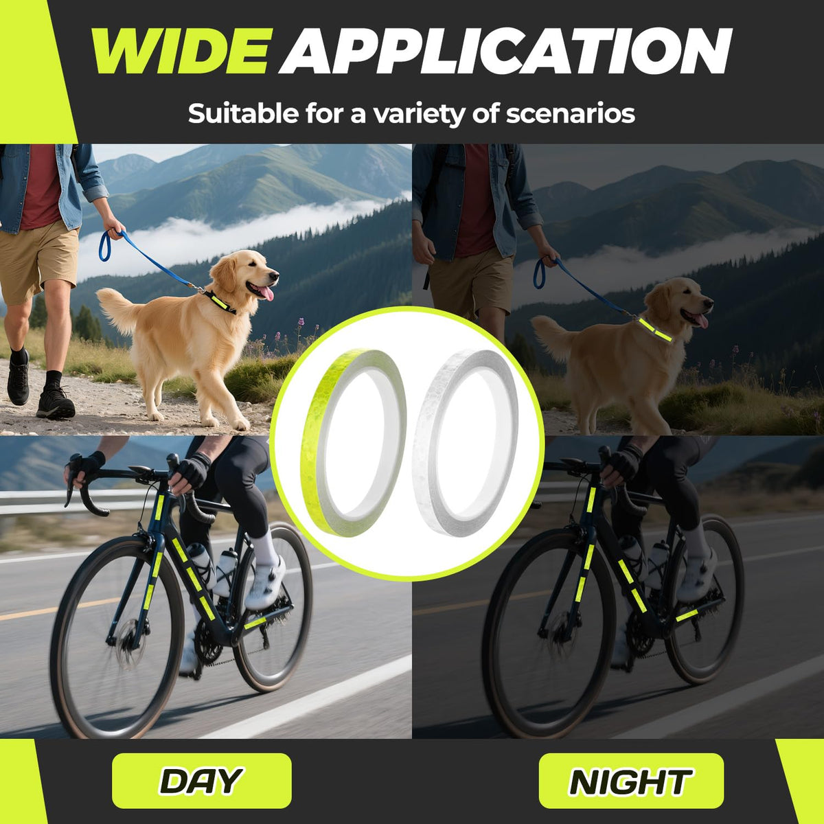 Neon Reflective Tape,0.4'' x 26ft Thin Reflective Tape for Bikes,Waterproof Self-Adhesive Reflective Strip Roll,Outdoor High Visibility Safety Warning Glow for Vehicles Bike Scooter Helmet (White) White