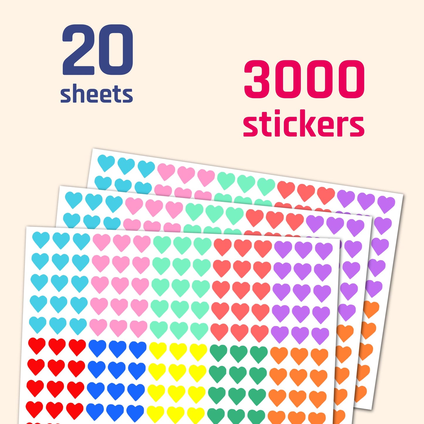 3000 Pieces - 1/2" Small Heart Stickers for Kids, Mini Tiny Heart Shaped Labels - 10 Colors