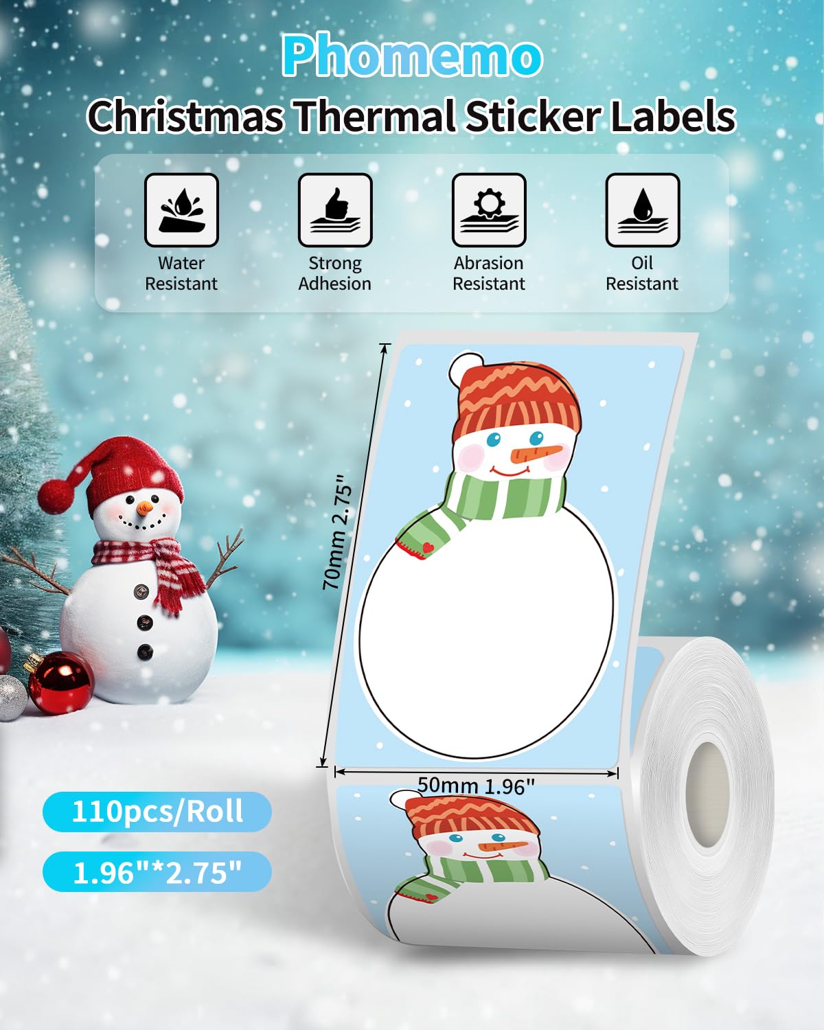 M110 Labels, 110 pcs x 3 Rolls,Adhesive Chris Label Compatible with Phomemo M100/M110/M120/M200/M220/M221 Label Maker Printer, Ideal Stickers for Gifts, DIY, 1.96"x2.75"(50x70mm),330 Pcs in Total