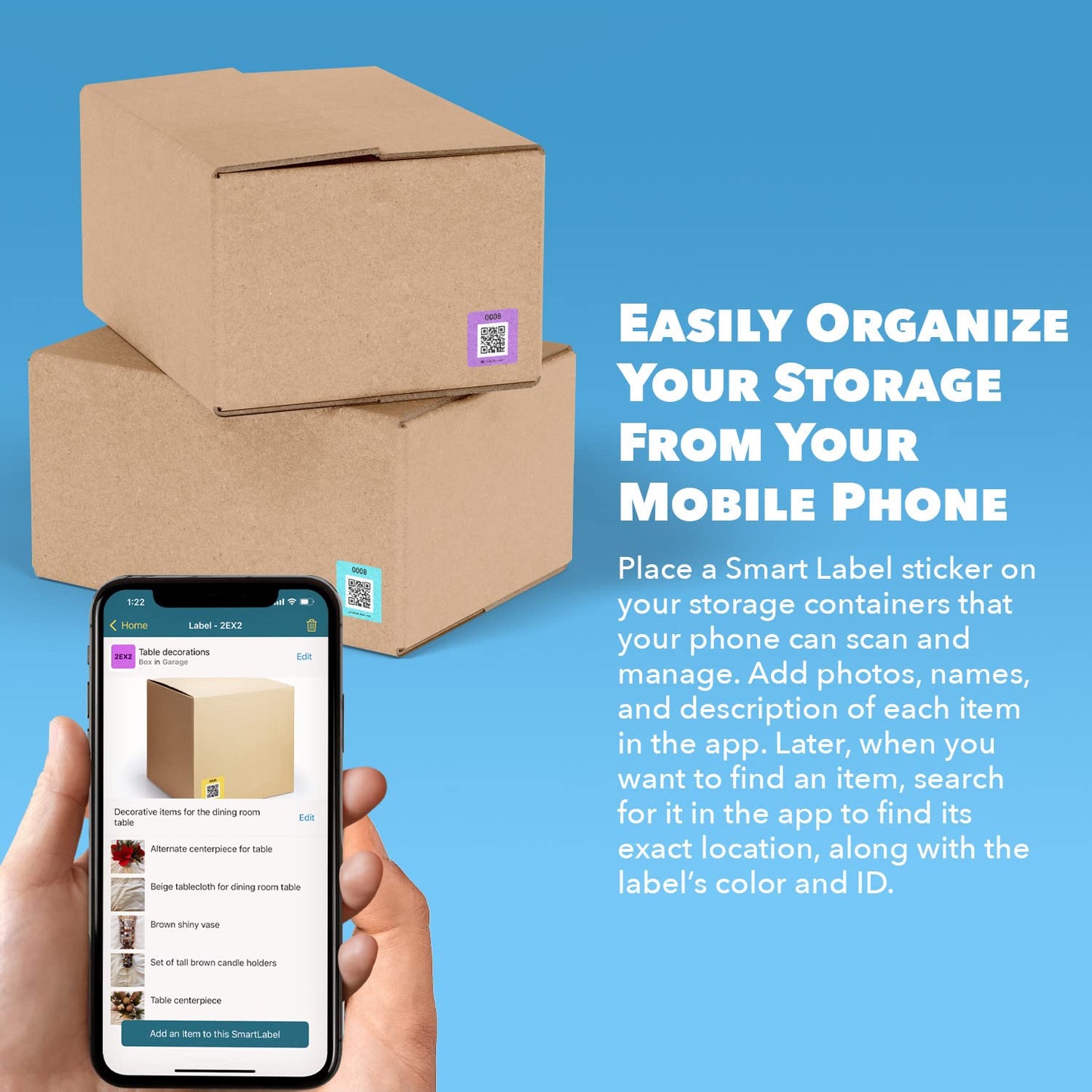 Smart Labels QR Code Stickers Pack of 48 (Modern) Made in USA - QR Code Labels for Storage & Inventory Tracking, Storage Unit Organization, App Stickers for Inventory Organization & Moving Supplies Modern