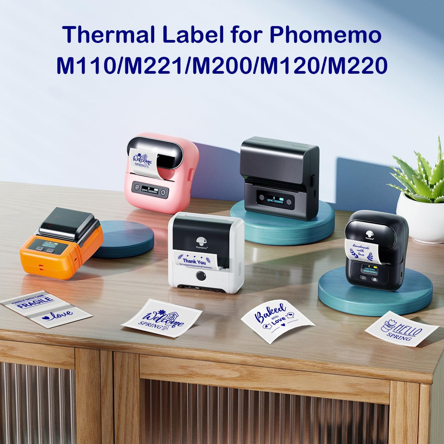 Phomemo Thermal Labels-Transparent Labels M110 Labels for M110/M220/M221/M120/M200,1.57"x1.18"(40x30mm) Blue on Clear