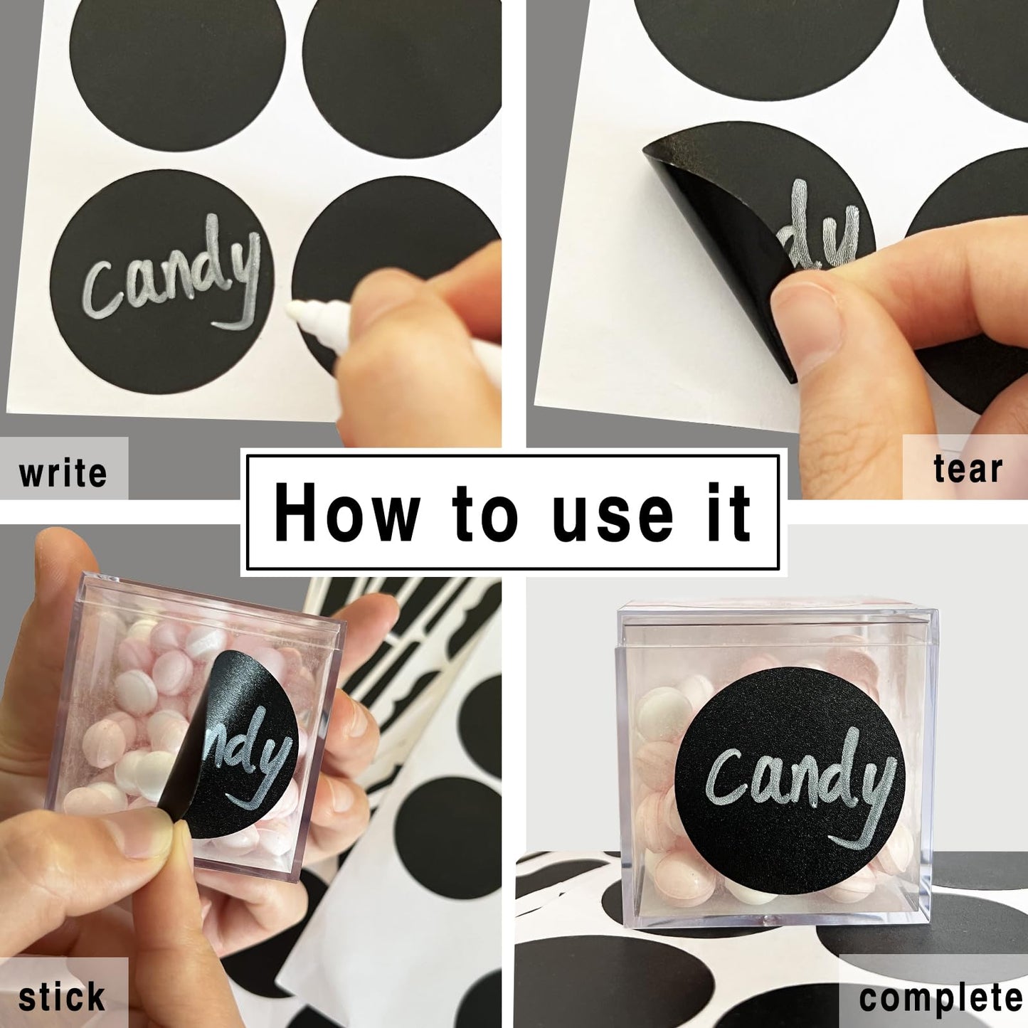 290 pcs Chalkboard Labels,Removable Blackboard Label Stickers,3 Assorted Shapes,with 2 White Chalk Marker,Erasable Reusable Waterproof Label for Storage Bin,Food Container,Mason Jars,Jars
