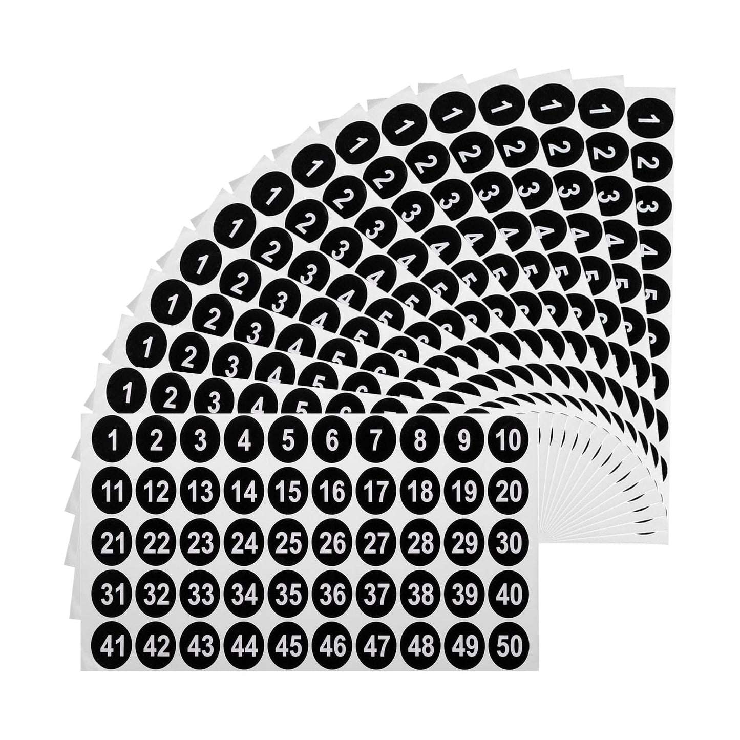 uxcell 20 Sheets Round Number Stickers, 1-50 Vinyl Consecutive Number Labels Self-Adhesive Number Decal for Office Classroom Box Storage, Black(1 inch Each)