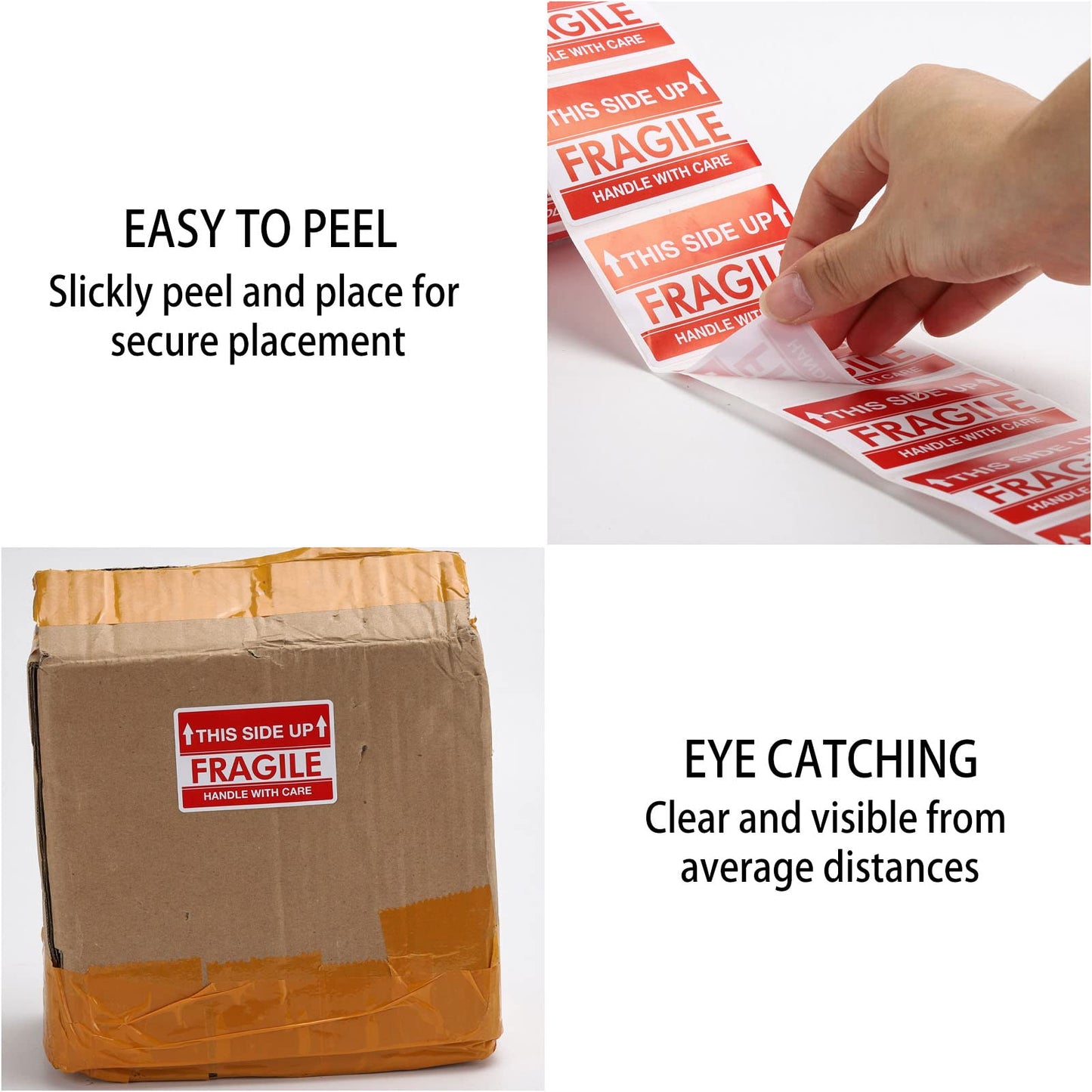 2 x 3 Inch Fragile Stickers, Handle with Care Warning Labels, This Side Up Stickers for Shipping and Moving - 1000 Labels