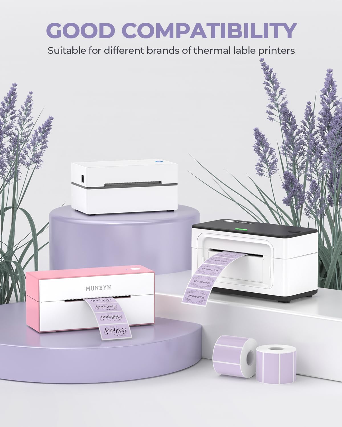 2.25"x1.25" Purple Thermal Sticker Labels+2 Inch Circle Thermal Sticker Labels