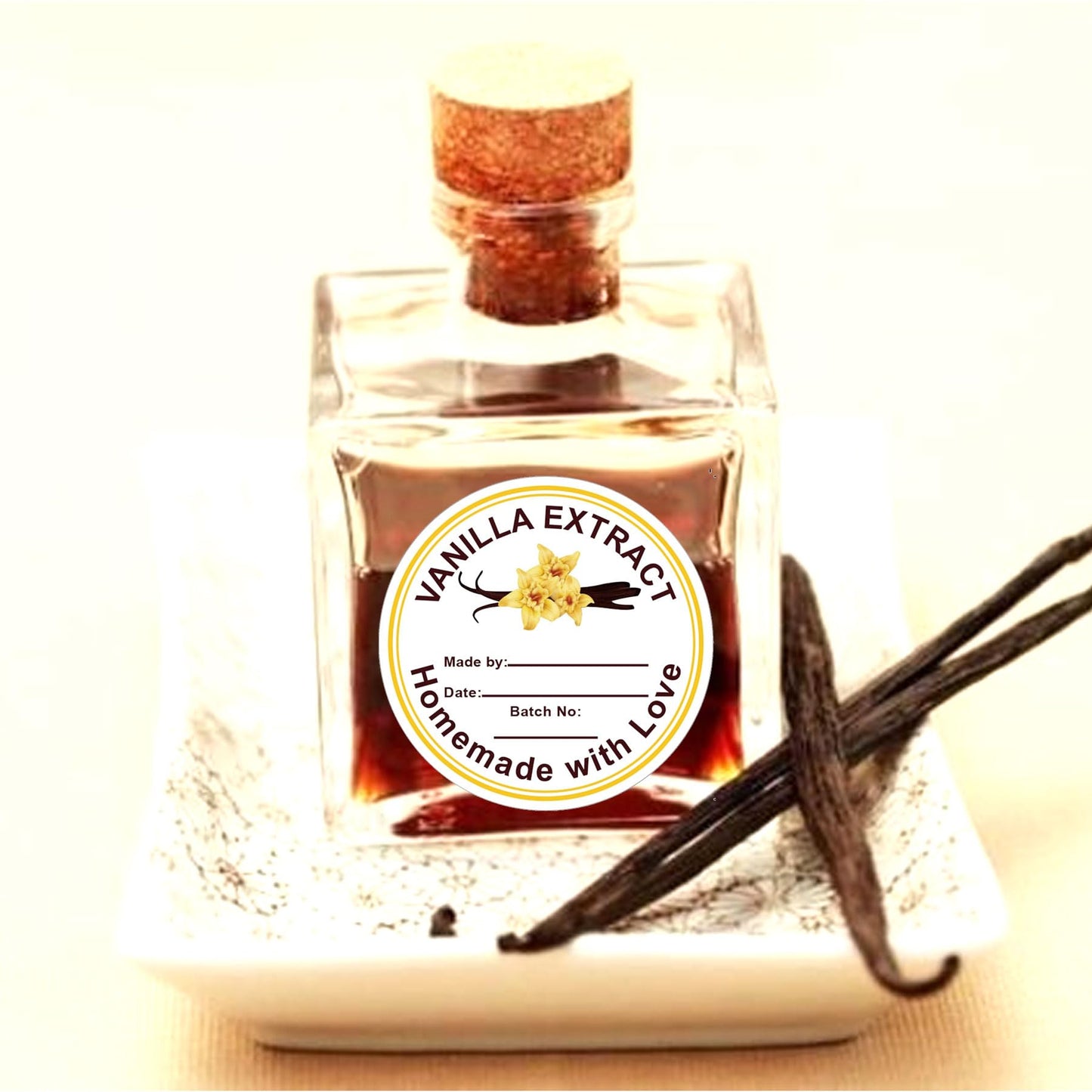 500 Pcs Vanilla Extract Stickers Labels Christmas Gift Stickers for Bottle Vanilla 2 in Homemade with Love Vanilla Extract Sticker for Handcrafted Vanillas Bottles,Kitchen Pantry,Jar,Organization 2 Inch White