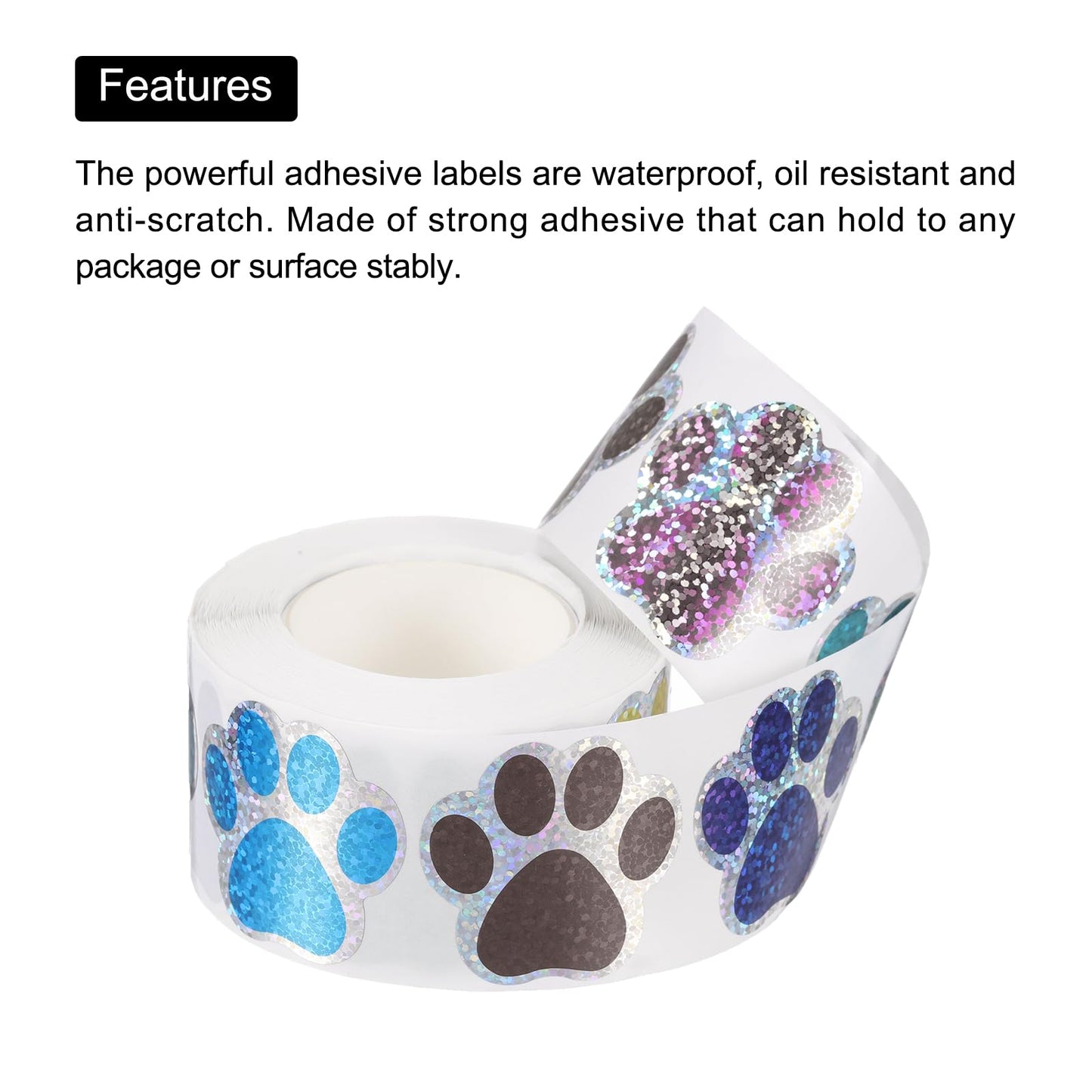 MECCANIXITY Adhesive Label Stickers Sequin Mixed Color 1000Pcs Paw Prints Stickers 1.5inch Dog Paw Bear Paw Stickers for Children Teacher Fit Crafts Party