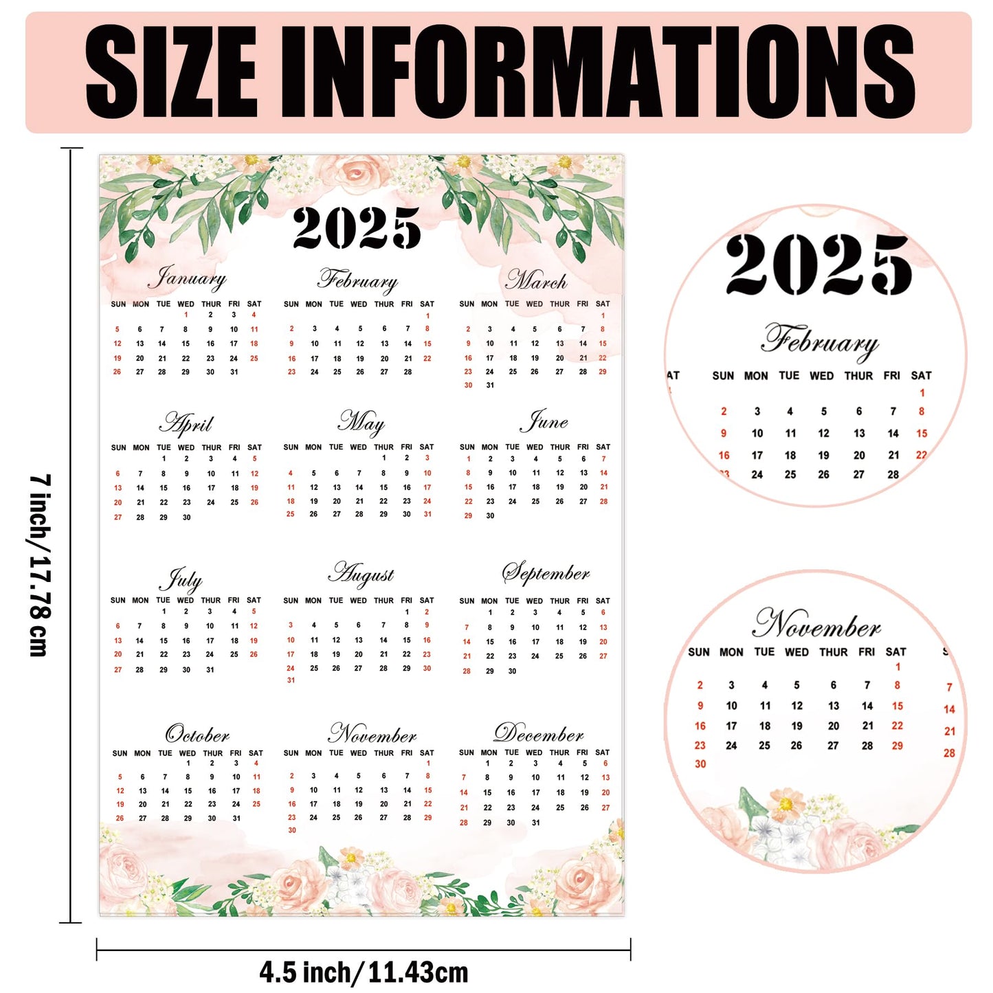 Mini 2025 Schedule Calendar Stickers 12 Monthly Planner Date Page Sticker Open-Dated Monthly Planning Labels for Customizing Undated Planners, Calendar 4 Pack (Flower) Flower