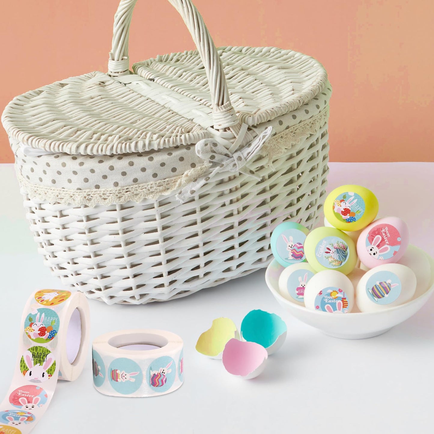 1000pcs Easter Stickers, 1 Inch Diameter Bunny Rabbit Stickers Cute Rabbit Easter Egg Happy Easter Sticker Seals Decals for Scrapbooking Envelope Cards Gift Decorations Supplies
