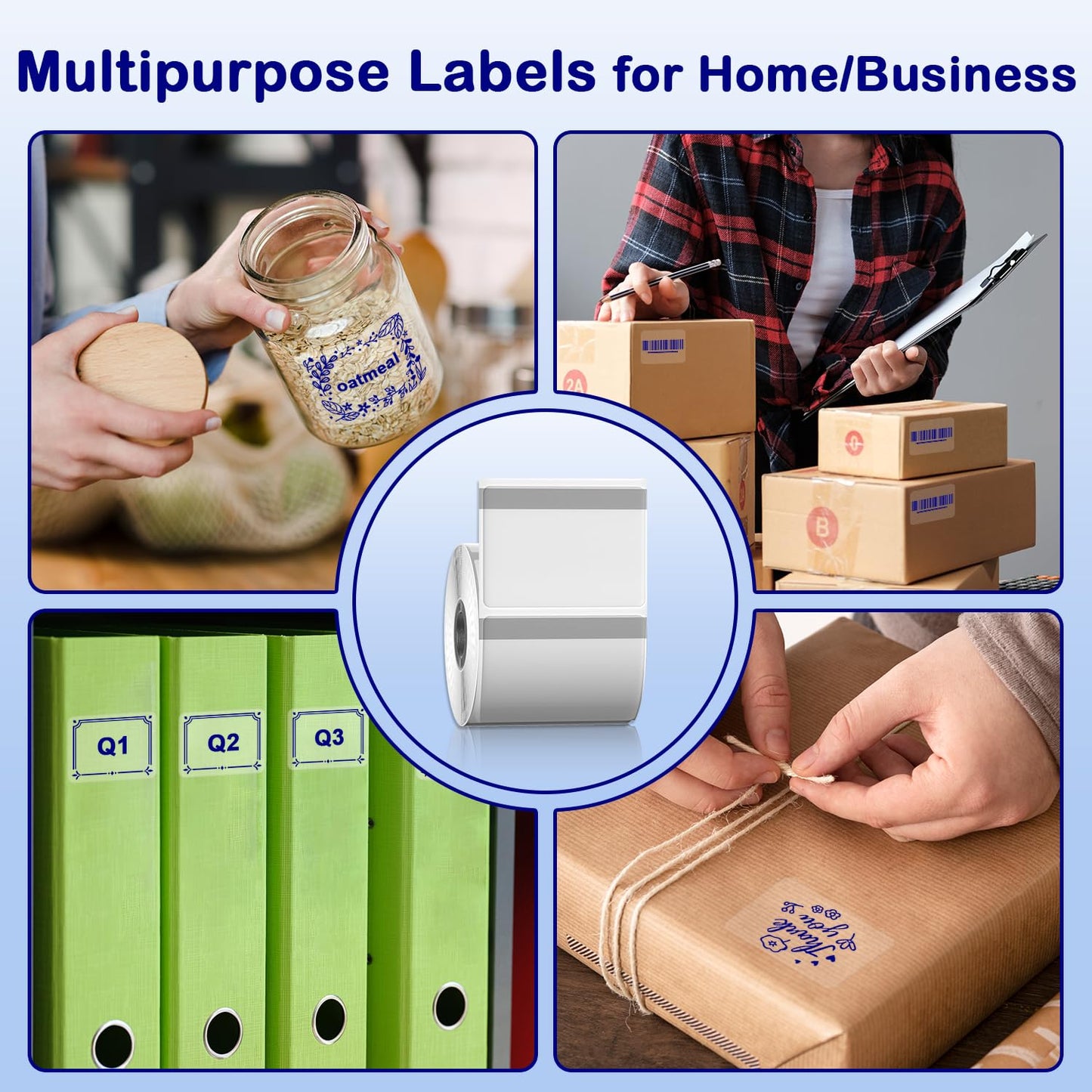 Phomemo Thermal Labels-Transparent Labels M110 Labels for M110/M220/M221/M120/M200,1.57"x1.18"(40x30mm) Blue on Clear