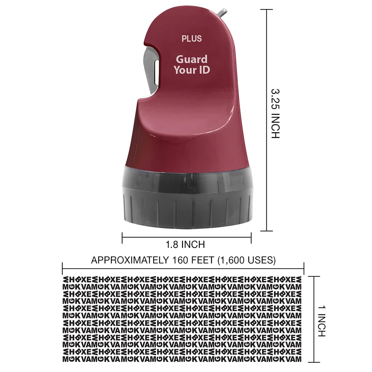 Guard Your ID 3-in-1 Wide Advanced Roller with Retractable Box & Envelope Opener, Identity Theft Prevention Security Stamp, Wine