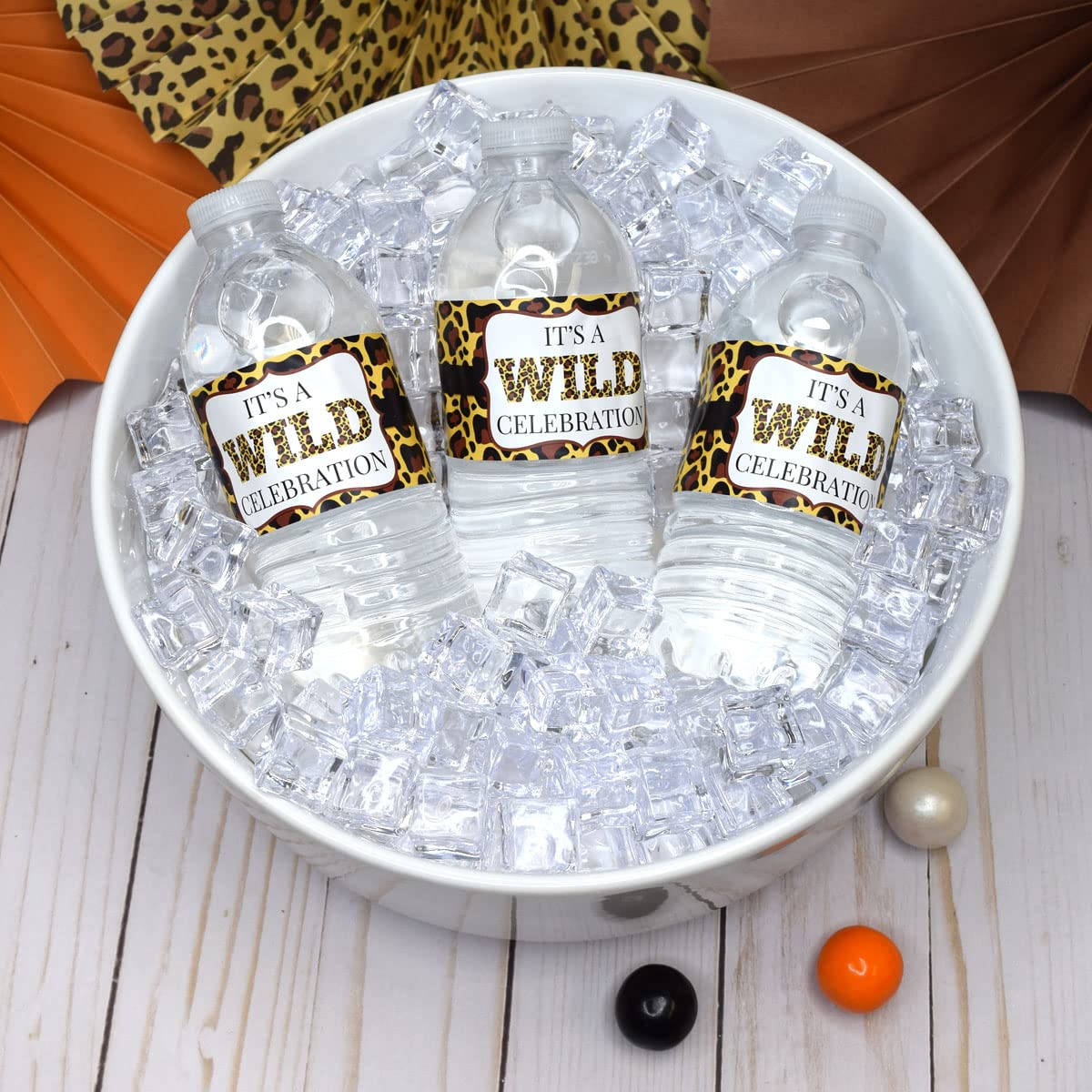 Leopard Print Wild Birthday Party Waterproof Water Bottle Sticker Wrappers, 20 1.75" x 8.5" Wrap Around Labels by AmandaCreation