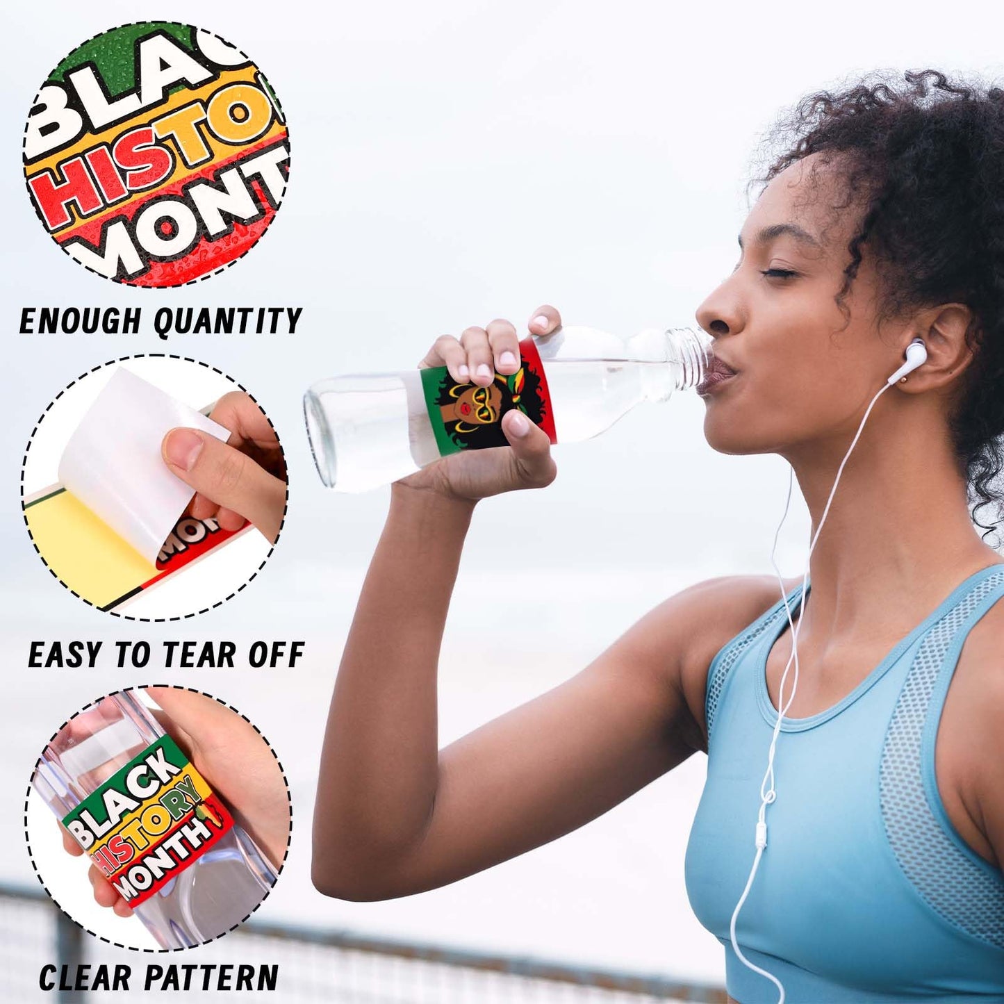 120Pcs Black History Month Label Stickers Black History Month Water Bottle Wrapper Label Decal for Freedom Day African American Celebration Patriotic Festival Party Supplies