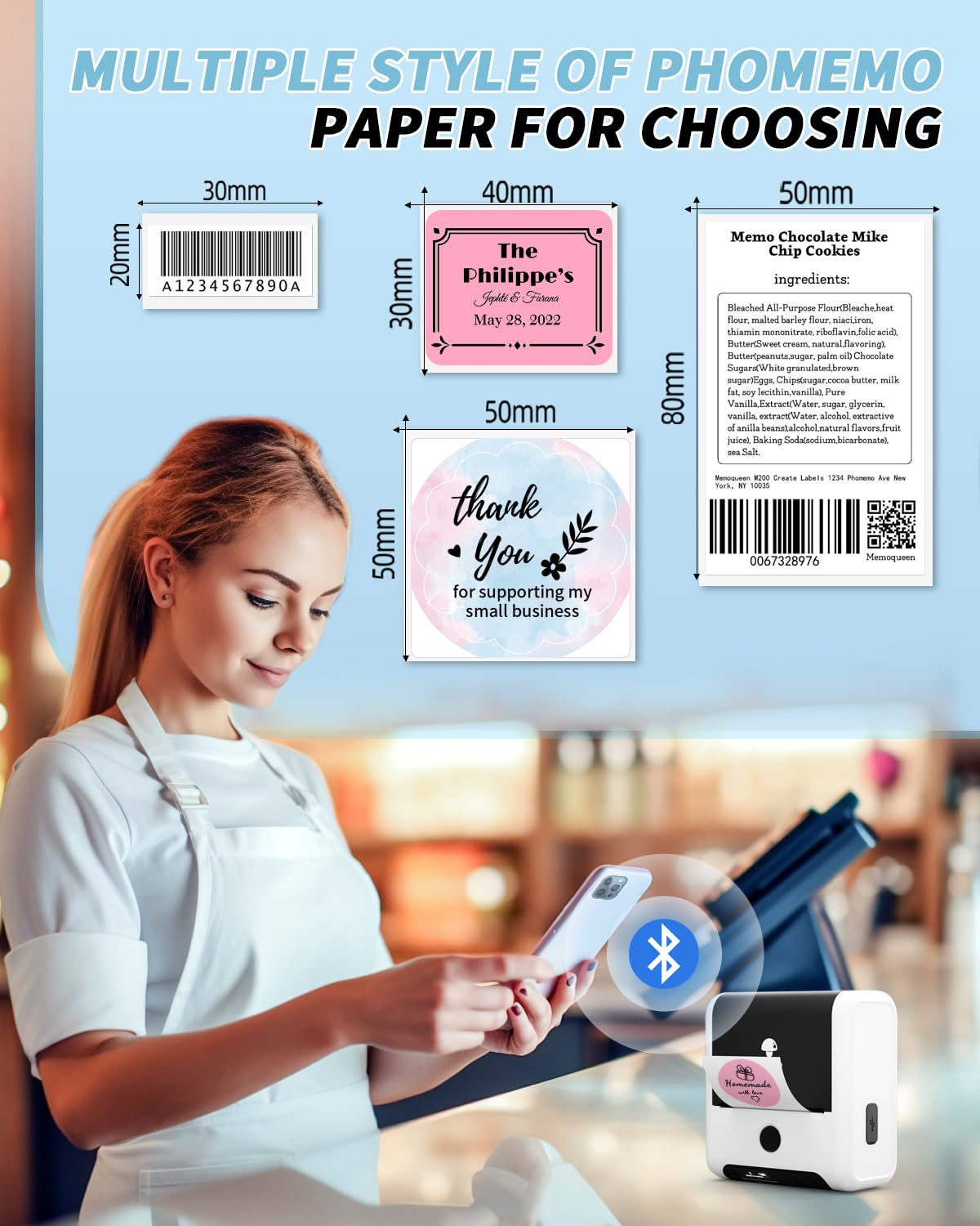 Phomemo Multi-Purpose Clear Self-Adhesive Label for Phomemo M200/M110/M220/M120/M221/M260/M150/M250 Label Maker,1 1/2" X 2 1/4" (40mm x 60mm), 130 Labels/Roll,Black on Clear 40mmX60mm