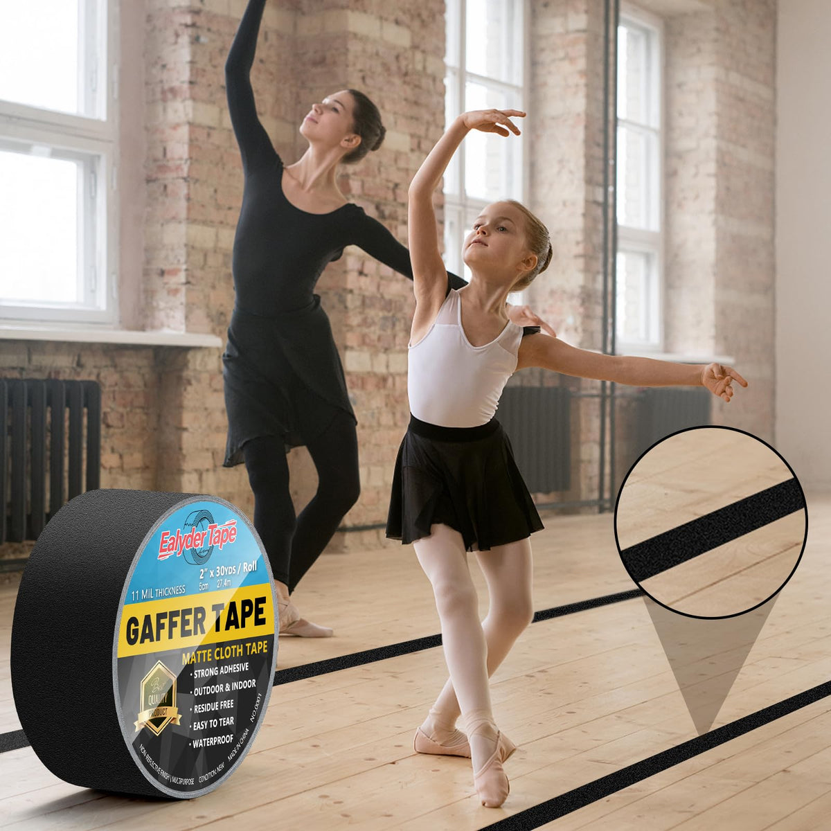 2 Pack Black Gaffers Tape 2 Inch x 30 Yards - Heavy Duty, Waterproof, No Residue, Non-Reflective, Easy Tear Gaffers Stage Tape - Multipurpose