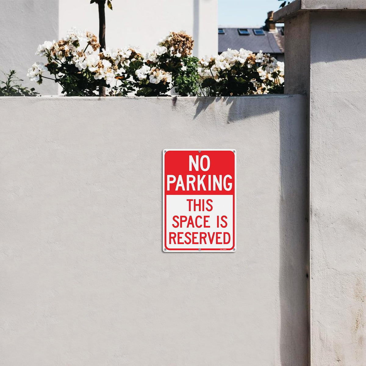 T&R Large No Parking Signs This Space Is Reserved - 4 Pack - 14 x 10 Inches Rust Free .040 Aluminum Reflective - UV Protected, Waterproof and Fade Resistant - 6 Pre-drilled Holes 14" x 10" - 4 Pack