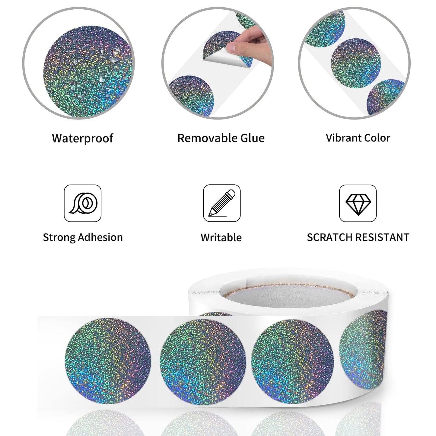 Round Stickers Silver 1 Inch Circle Labels Color Coding Glitter Sparkle Dot Sticker Waterproof Removable Roll of 500 Dust Glitter Silver