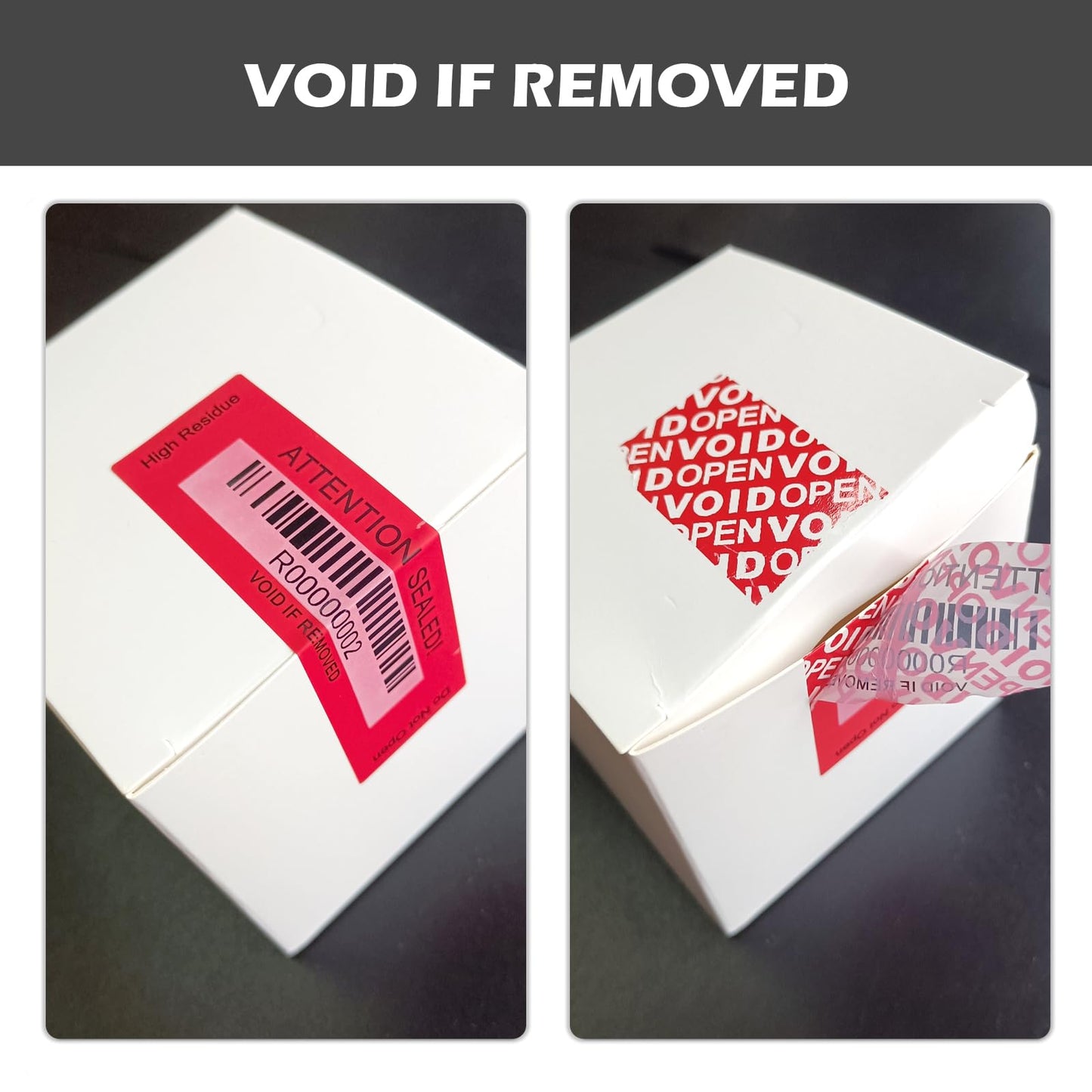 120 pcs Tamper Evident Label Sticker with Bar Code Security Warranty Void Seals Total Transfer Tamper Proof Stickers for Reusable Package with Serial Number(1 x 3.4 Inches,Red) Red4
