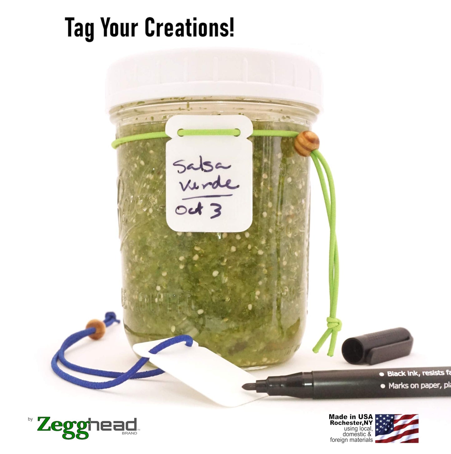 Re-Usable Mason Jar Tags, Jar Labels with Elastic String, Sharpie & COPIC Compatible, Spice & Canning Labels, Made in USA, 12pcs