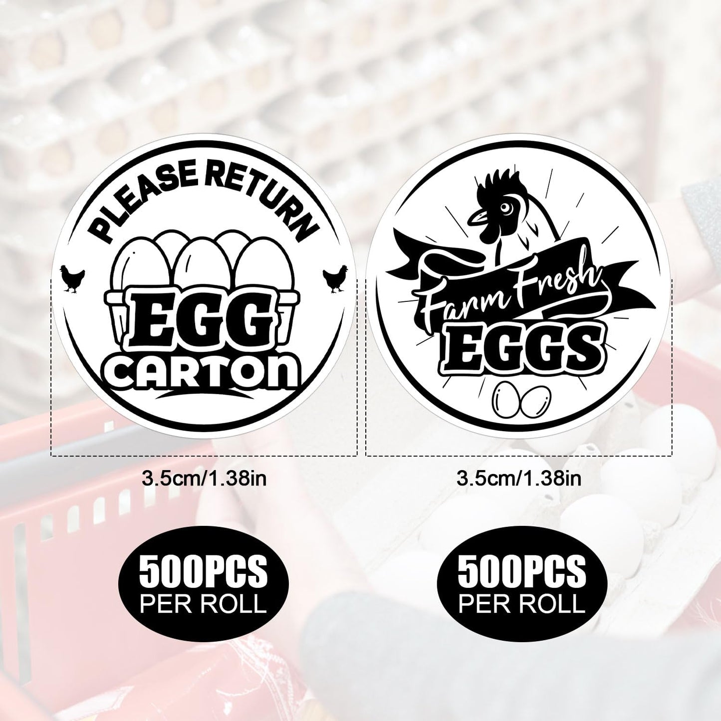 2 Rolls / 1000 pcs Chicken Egg Carton Labels Stickers, 1.38 Inch Round Farm Fresh Eggs Stickers Egg Packaging Stamps Please Return Egg Carton Sticker for Chicken Egg Carton Labels