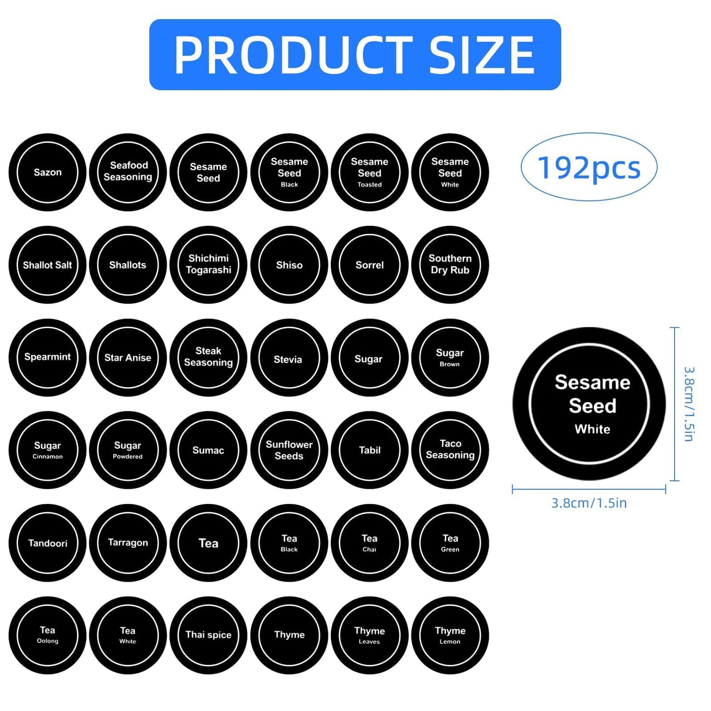 432PCS Black Round Spice Label Stickers, Kitchen Food Organizer Labels, 9.65x9.25 Inch Waterproof Spice Jar Labels