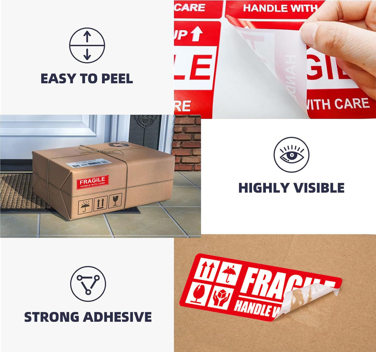 Fragile Handle with Care Stickers - Bold Red and White, 150-Pack for Moving Shipping Labels, Mailing Supplies - Packaging Protector for Delicate Items Bold Fragile