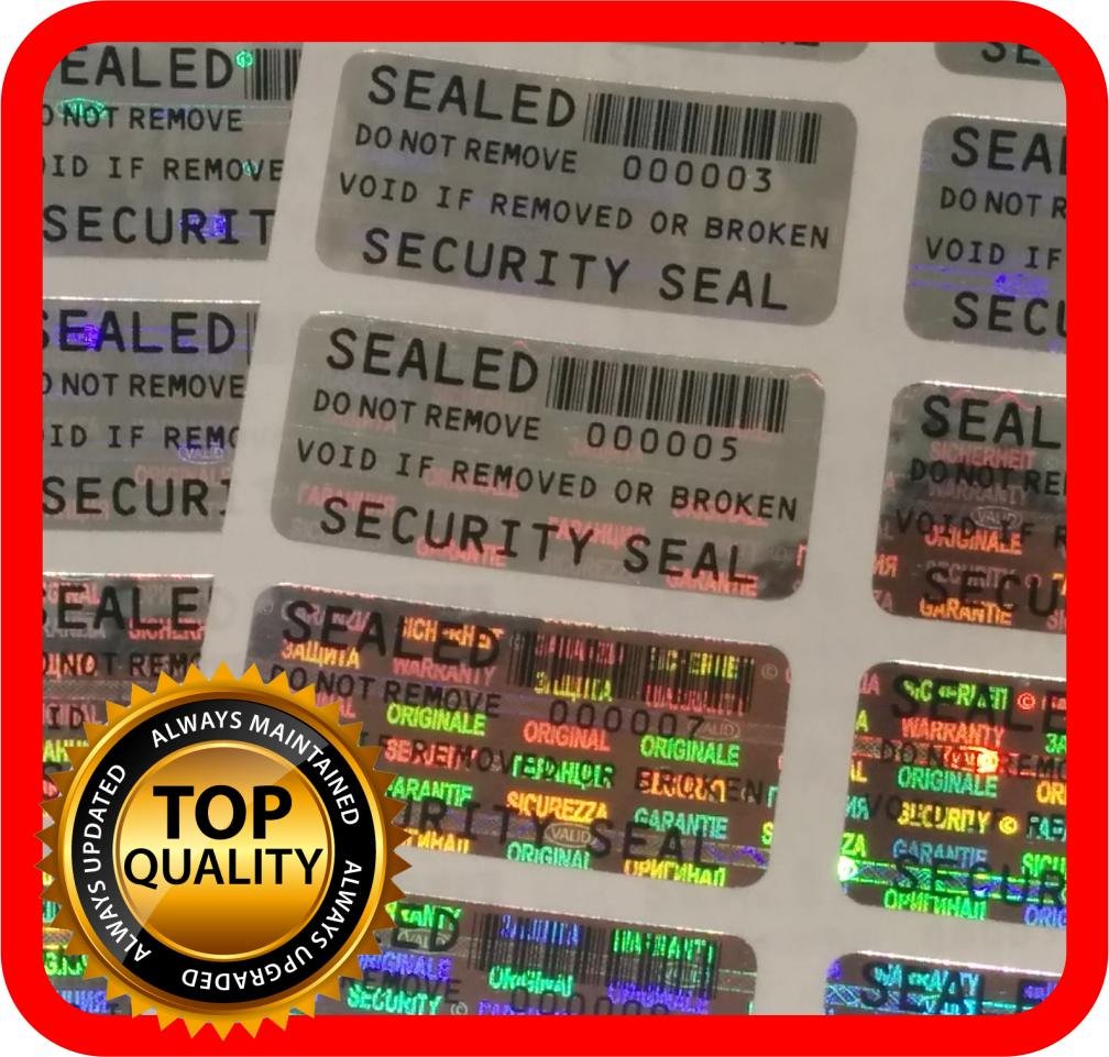 1000 Security Seal 1.25 x .59 Inch Security Hologram Stickers, Warranty Tamper evident Labels