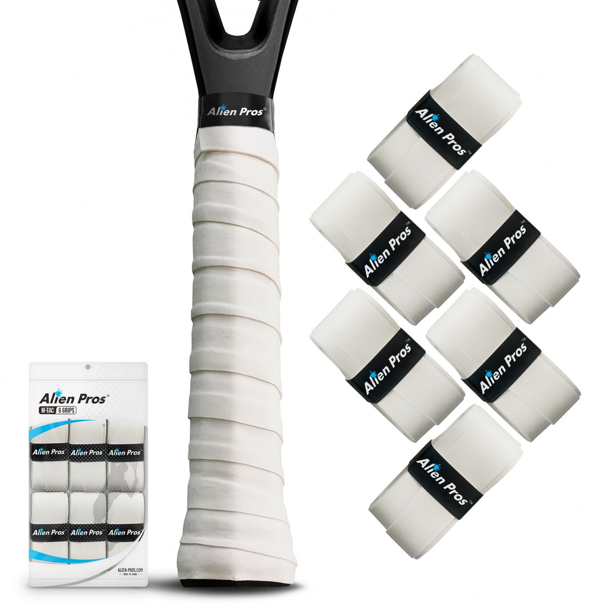 ALIEN PROS 12 Grips Gray & White New Model M-Tac Tennis Racket Grip Tape - Wrap Your Racquet for High Performance